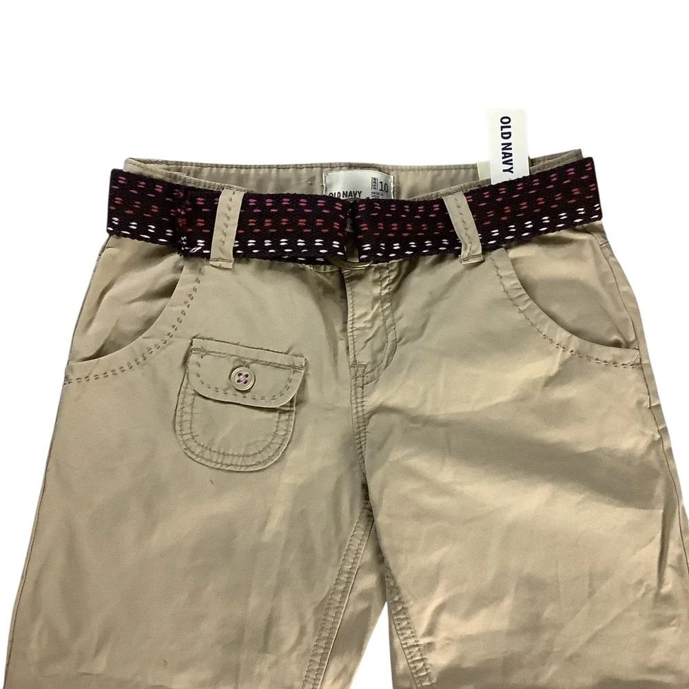 Old Navy Chino Pants Girls 10 Tan Khaki Belted School Uniform Casual Classic